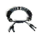 The Onyx beaded bracelet, chunky bracelet, black beads Kumihimo wristlet, woman size, Boho-style, macrame clasp