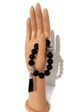 The black night tulip bracelet, stretch bracelet, jet black polish glass beads, handmade bracelet,