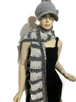 THE SHADES OF GRAY SCARF, knit gray alpaca and faux fur yarn, handmade wrap, gift for her, for winter,