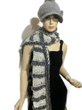 THE SHADES OF GRAY SCARF, knit gray alpaca and faux fur yarn, handmade wrap, gift for her, for winter,