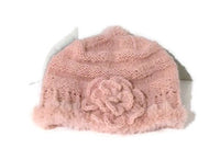 The Pink slouchy Hat, knit  beanie, pink alpaca, faux fur, woman's size, winter hat