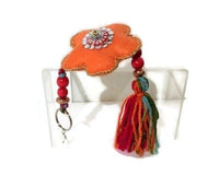 Flower keyring charm, key fob, zipper pull charm, handmade handbag decoration, The orange flower keyring-zipper pull charm