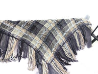 Prize winner handwoven shawl, The Winter Cornfield Shawl, alpaca yarn, multi fibers, white, cream, grey, black yarn