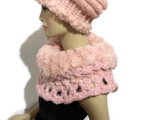 Shoulder warmer, fold over cowl, crochet cowl, faux fur, womans size, The Pink Cowl