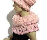 Shoulder warmer, fold over cowl, crochet cowl, faux fur, womans size, The Pink Cowl