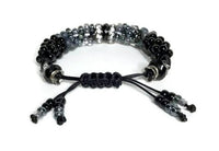The Onyx beaded bracelet, chunky bracelet, black beads Kumihimo wristlet, woman size, Boho-style, macrame clasp