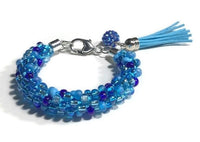 THE BLUE POPPY BRACELET, chunky bracelet, blue beaded Kumihimo wristlet, Boho-chic, woman's size,