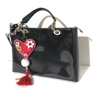 Heart handbag charm, handmade handbag decoration, key fob, key ring, The red heart handbag charm