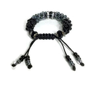 The Onyx beaded bracelet, chunky bracelet, black beads Kumihimo wristlet, woman size, Boho-style, macrame clasp