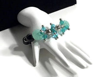 The green and black cluster stretch bracelet, holiday gift, for her, give handmade, woman's size.