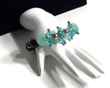 The green and black cluster stretch bracelet, holiday gift, for her, give handmade, woman's size.