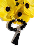 The black night tulip bracelet, stretch bracelet, jet black polish glass beads, handmade bracelet,