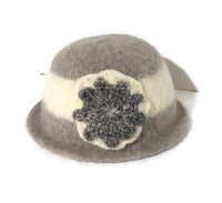 THE BELLA HAT, handmade women's  felted hat, Boho-chic style, light grey and cream hat, ready to ship