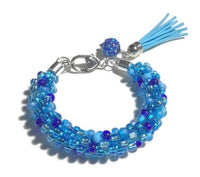 THE BLUE POPPY BRACELET, chunky bracelet, blue beaded Kumihimo wristlet, Boho-chic, woman's size,