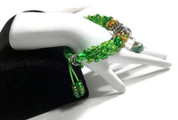 Green bracelet, Handmade green beaded Kumihimo wrap, woman size, macrame clasp, Boho-chic, The green mix bracelet