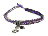 THE PURPLE PUSSYCAT DIFFUSER  BRACELET, double wrap macrame bracelet,  crystal chain, woman's size, boho-chic style