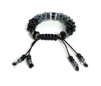 The Onyx beaded bracelet, chunky bracelet, black beads Kumihimo wristlet, woman size, Boho-style, macrame clasp