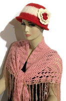 Ready to ship, womens wool hat, felted hat for women, The Andrea's hat, cloche hat, women size, red and cream hat,