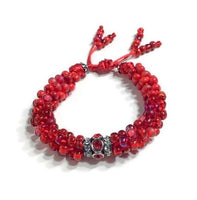 The Rubi velvet bracelet, chunky bracelet, red rubi beaded kumihimo wristlet, boho-chic style, woman size
