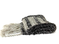 THE SHADES OF GRAY SCARF, knit gray alpaca and faux fur yarn, handmade wrap, gift for her, for winter,