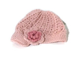 The pink crochet hat, pink alpaca yarn, beanie with bill, newsboy hat, woman size, cold weather, Andrea designs handmade hats,