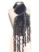 woman's scarf, handmade scarf, crochet scarf, winter scarf, black alpaca, andrea designs, the mink scarf,