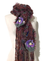 Fiber art, knit scarf, woman's size, alpaca fiber, rust-brown-hollyberry color, THE ROMANCE SCARF,
