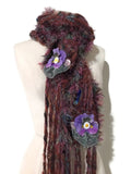 Fiber art, knit scarf, woman's size, alpaca fiber, rust-brown-hollyberry color, THE ROMANCE SCARF,
