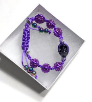 Purple shamballa beads, black skull bead, The halloween purple bracelet, macrame wrap, Halloween, purple nylon cord,