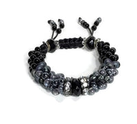 The Onyx beaded bracelet, chunky bracelet, black beads Kumihimo wristlet, woman size, Boho-style, macrame clasp