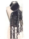 woman's scarf, handmade scarf, crochet scarf, winter scarf, black alpaca, andrea designs, the mink scarf,