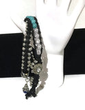 Double wrap black leather bracelet, Macrame wrap, choker, Boho-chic, oil diffuser pendant, turquoise stones, woman's size, THE TURQUOISE BRACELET WRAP
