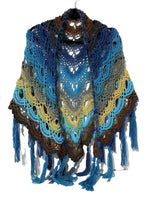 THE TURQUOISE BLUE DAISY SHAWL, woman's size, crochet wrap, bohemian style,
