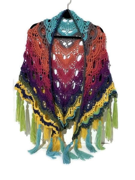 THE BIRD OF PARADISE SHAWL, woman's size, crochet wrap, boho-chic style