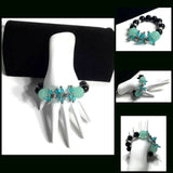 The green and black cluster stretch bracelet, holiday gift, for her, give handmade, woman's size.