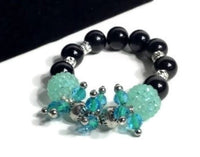 The green and black cluster stretch bracelet, holiday gift, for her, give handmade, woman's size.