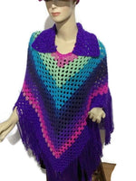 Collared crochet poncho, woman's size, purple acrylic yarn, autumn wear, handmade, The shades of purple poncho, hippie style, gift for her