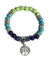 THE TREE OF LIFE DIFFUSER BRACELET, blue lava rock beads with turquoise, green, blue stones essential oil diffuser handmade bracelet, stretch bracelet, woman's size, for her