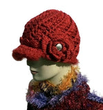 THE CHRISTMAS HAT, red handmade beanie, woman's size, size 23, crochet bus boy hat, for her, X-mas gift, hat with brim