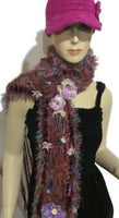 Fiber art, knit scarf, woman's size, alpaca fiber, rust-brown-hollyberry color, THE ROMANCE SCARF,