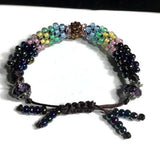 The multicolor flowers of the garden bracelet, handmade kumihimo wrislet, woman size, yellow,green,blue,pink,iris mix beads, macrame clasp,