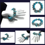 THE TURQUOISE ROSE CLUSTER STRETCH BRACELET, woman's size, turquoise color, holiday gift, give handmade,