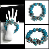THE TURQUOISE ROSE CLUSTER STRETCH BRACELET, woman's size, turquoise color, holiday gift, give handmade,