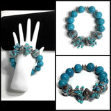 THE TURQUOISE ROSE CLUSTER STRETCH BRACELET, woman's size, turquoise color, holiday gift, give handmade,