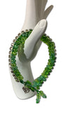 THE HEART CHARM BRACELET- beaded tennis bracelet, green nylon cord, green seed beads, handmade macramé bracelet, crystal chain, woman's size, Boho-chic style, gift, X-mas gift,
