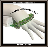 THE HEART CHARM BRACELET- beaded tennis bracelet, green nylon cord, green seed beads, handmade macramé bracelet, crystal chain, woman's size, Boho-chic style, gift, X-mas gift,