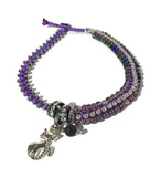 THE PURPLE PUSSYCAT DIFFUSER  BRACELET, double wrap macrame bracelet,  crystal chain, woman's size, boho-chic style