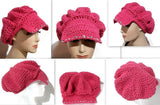 Handmade hat with sequins, crochet pink cotton beanie with bill,The hot pink hat