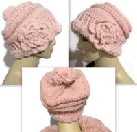 The Pink slouchy Hat, knit  beanie, pink alpaca, faux fur, woman's size, winter hat