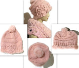 The Pink slouchy Hat, knit  beanie, pink alpaca, faux fur, woman's size, winter hat